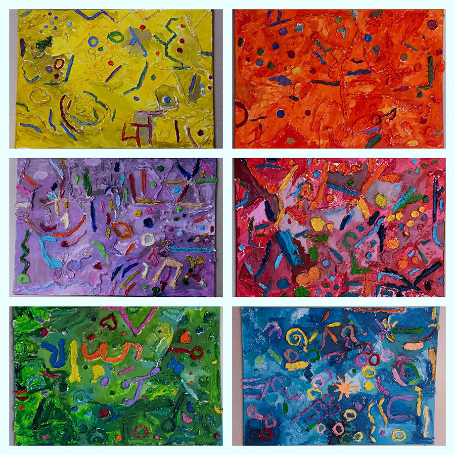 Kolaž apstraktnih slika s taktilnim elementima