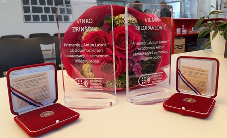Plakete priznanja "Antun Lastrić" i zlatnici s likom Louisa Braillea